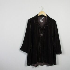 Habitat Velvet Tunic Women L Brown Viscose Blend Button Down Casual Dressy 320